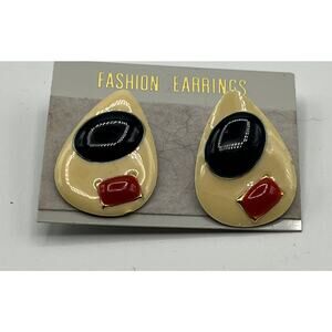 Jewelry Earrings Cream black Red Teardrop Resin Pierced 1 inch